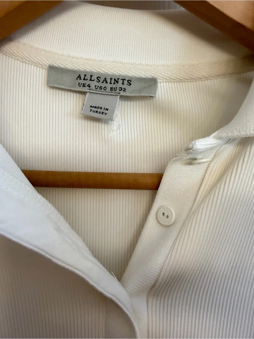 AllSaints Cream Ribbed Long Sleeve Polo size XS - Picture 4 of 7